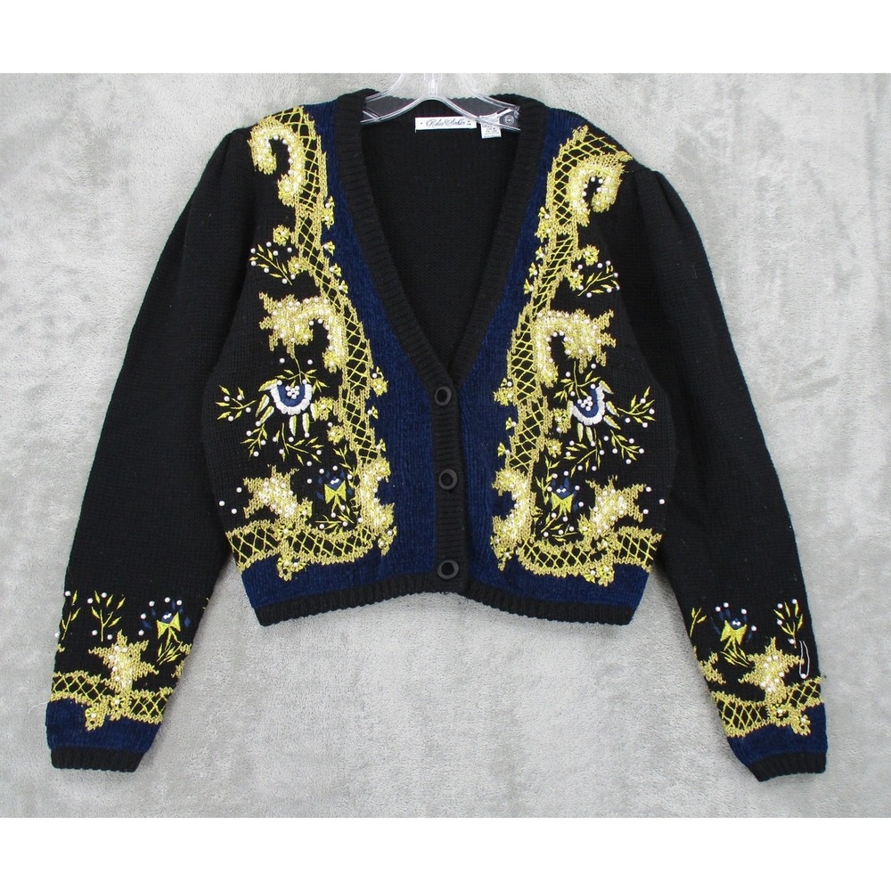 Vintage Robin Sinkler Sweater Womens‎ Medium Wool Blend Pearl Lace Dark Coquette